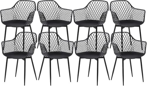 buybyroom Gartenstühle 8er Set, Gartenstuhl Kunststoff mit Armlehne, Loungesessel Outdoor Gartensessel Wetterfest für Garten Balkonstühle Terrassenstühle Bistrostuhl Balkonmöbel Kleiner Balkon,Schwarz