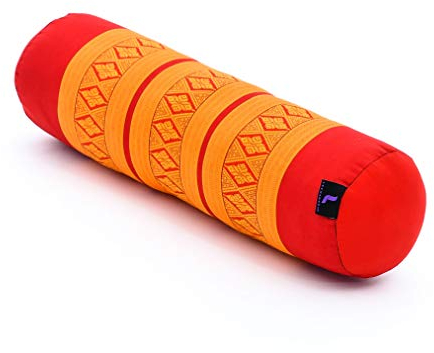 Leewadee Small Yoga Bolster – Shape-Retaining Cervical Neck Roll, Tube Pillow for Comfortable Reading, Kapok Filling, 50 x 15 x 15 cm, Orange Red