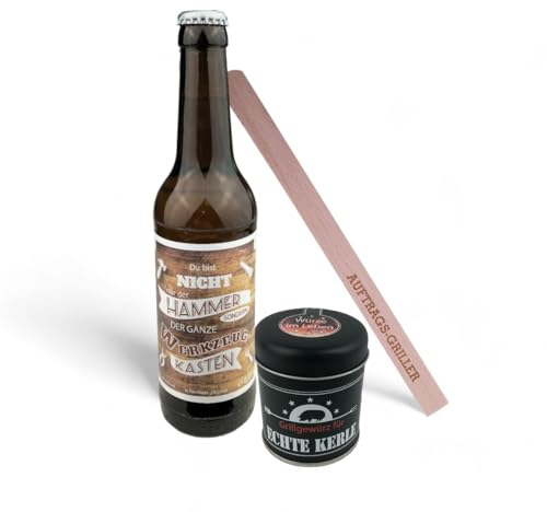 schenken-24 Geschenkset - Biermotiv zum auswählen - Grillgewürz -Grillzange personalisiert - Geburtstagsgeschenk - Männer - BBQ -, Bier:Handwerker, Grillzange:Thorsten
