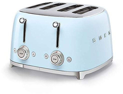 Smeg TSF03PBUK 4 Slice Toaster, Extra Wide Slots, 3 pre set programmes, Pastel Blue