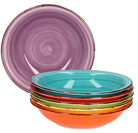 MamboCat Service d'assiettes Creuses 6 pièces Assiettes Creuses Unies colorées Assiettes de Service 750 ML Vaisselle de Table Bol à muesli Buffet à Salade Plats en grès résistant au Four