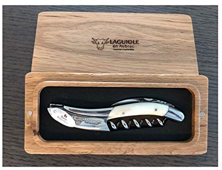 LAGUIOLE EN AUBRAC L Laguiole En Aubrac - Cavatappi sommelier da cameriere, manico in osso zebù, apribottiglie con tagliacapsule e apribottiglie, SOM99OSI/LSI1