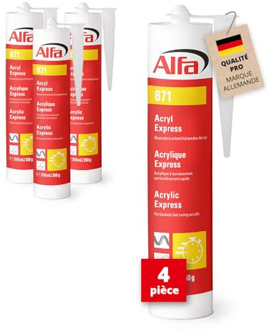 4x Alfa Acryl-Dichtstoff Weiß 310 ml Profi Maler-Acryl Schnell Härtend | Profi Qualität - überstreichbar, für Innen & Außen, Witterungsbeständig, UV-beständige Acryldichtmasse für Fugen & Risse