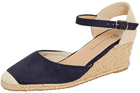 Lora Dora Hessian kil sandaler minnesskum slingback mellanklackar mode Espadrille ankelrem sommarskor, Marinblå med minnesskum, 39 EU