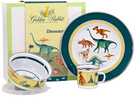 Golden Rabbit Enamelware - 3-teiliges Kindergeschirr-Set (Dinosaurier)