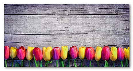 Tulup Picture Wall Art 100x50cm Image Printed Acryl Decorative Wall Picture Plastic/Acrylic Glass for Kitchen & Living Room Tulips on the wood