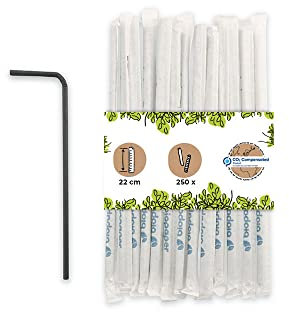 BIOZOYG Cannucce di carta, 22 cm, cannuccia nera, diametro 5 mm, biodegradabili, per cocktail, confezionate singolarmente, 250 pezzi