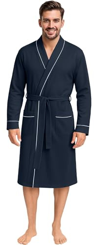 NY Threads Men's Robe Cotton Blend Knit Bathrobe, Medium, Navy