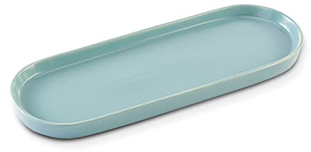 Ceramic Sink Tray,Cosmetics Dish, Perfume Shampoo Liquid Soap Tray Simple Style Design Suit for Bathroom and Kitchen (Blue)