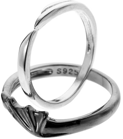 FAVOMOTO 2 Stücke Versprechen Ringe für Paare Angel Devil Matching Ring 925 Sterling Silber Offen Verstellbar Partnerringe Verlobungsring Hochzeitsring Band Ring mit Weiß Zirkonia, Geschenk für Ehefra