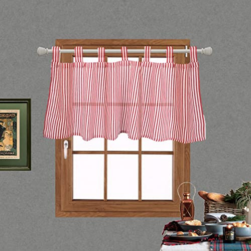 A.Monamour Gardine Scheibengardinen Kurzstores Blickdichter Boho Chic Weiß Rot Gestreifter Tab Top Kurzvorhang Kurzgardinen Küchengardine Küchenvorhang Küche Vorhang Fenster Kurz Stores Bistrogardine