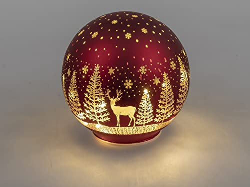Formano Deko Kugel Licht rot mit Hirsch und Bäume LED-Licht mit Timer Weihnachtskugel Weihnachten (Kugel 15 cm)