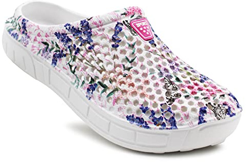 IMTY Womens Lightweight Breathable Clogs Slip On EVA Ladies Floral Summer Garden Slipper Mule Pool Shower Sandals (Pink Floral, UK_Footwear_Size_System, Adult, Women, Numeric, Medium, Numeric_6)