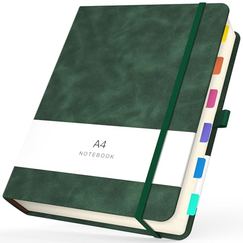 Yarotm Notizblock A4 Liniert - 100GSM Papier Dickes Tagebuch mit 360 Seiten - Notizbuch A4 Liniertes - Dunkel Grün Pu Leder Hardcover Notizheft a4 - Ruled Notebook A4