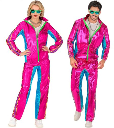 W WIDMANN MILANO Party Fashion - Metallic Trainingsanzug | Glänzendes 80er Jahre Outfit mit Jacke und Hose, Retro Look, Jogginganzug für Karneval, Mottoparty, Festival