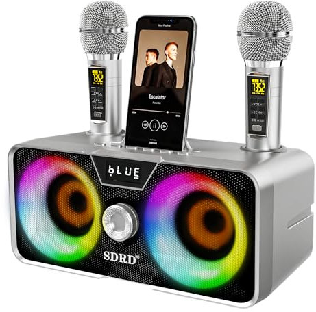 Casse Karaoke Portatile, Tutto-in-Uno Karaoke Professionale Completo con Cassa Bluetooth da 20W, 2 Microfoni Karaoke Wireless e Slot per Microfono Ricaricabile, Ideale per Karaoke Domestico