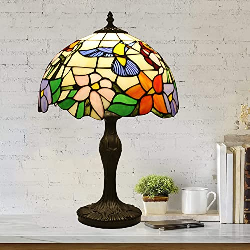 AIBOTY Bankers Lampe Lampe Buntglas Tischlampe Tiffany Stil Vogel Nachttischlampe Leseschreibtisch Licht Für Schlafzimmer Wohnzimmer Kommode Home Office Bibliothek,M