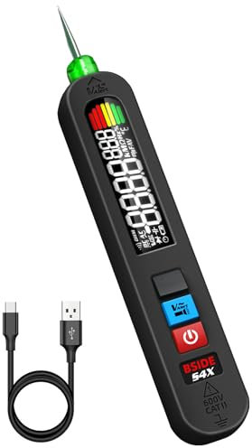 BSIDE S4X AC Voltage Tester Rechargeable Non-Contact Voltage Detector Pen with Super Large Colour LCD Domestic Electric Leak Tester 12V-300V Live Wire Finder Mains Circuit Tester with Flashlight