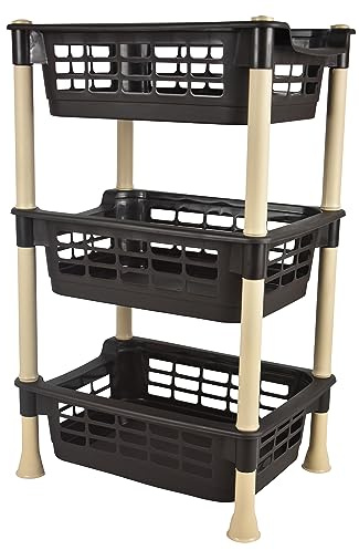 Sterling Ventures Fruits Vegetable Rack Kitchen, Pantry, Bathroom, Garage, Workplace Storage Utility Basket 3 & 4 Tier Plastic Rack Movable Organiser Household Basket (3 Tier - Black)