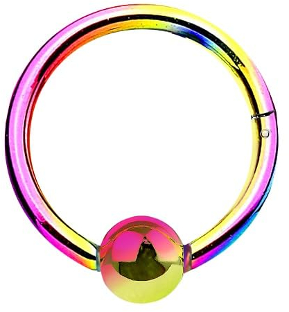 Piersando Piercing Ring Nasenpiercing Nasenring Ohrpiercing Ohr Nase Titan Septum Clicker Nase Ohr Segment Ring Scharnier mit Kugel Rainbow | 1,2mm x 12mm x 3mm