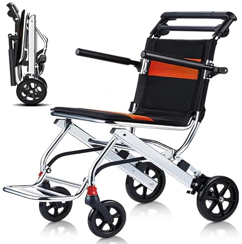 Bueuwe rollstuhl faltbar leicht, Transitrollstuhl faltbar leicht, rollator schmal für wohnung, Aluminium Reiserollstuhl, Klappbare Fußstützen, Gewicht 7.5kg, Tragfähigkeit 150KG