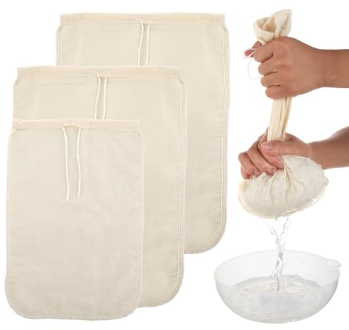Muslin Baumwolle Käsetuch Gjinxi 3 Stück Baumwoll Musselin Beutel Wiederverwendbar Käsetuch Siebbeutel Musselintuch Baumwoll Siebbeutel für Kochen,Coldbrew,Kaffee,Tee(20×30cm und 25×35cm)