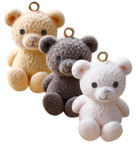 Lurrose 3pcs Cute Bear Charms Pendants for Jewelry Making in Coffee, White and Beige, Diy Crafting Supplies for Bracelets and Necklaces