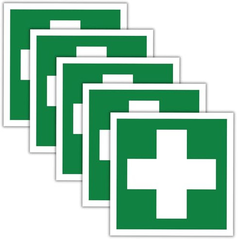 5 Stück - Schild Erste Hilfe Kunststoff 15 x 15 cm - 3 mm stark Hinweisschild - Rettungszeichen - Notfall - Verbandskasten Schild - mit UV-Schutz und witterungsbeständig