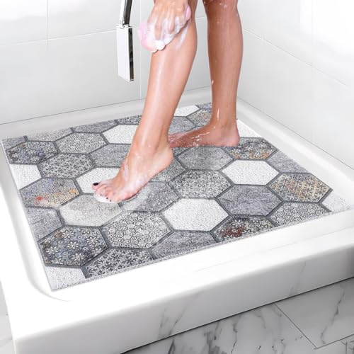 Duschmatte rutschfest Antirutschmatte Dusche 80 x 80 cm: Weich Komfort PVC Luffa Duscheinlage rutschfest mit Ablauflöchern - Schnell Trocknend Anti-Schimmel Rutschmatte Dusche