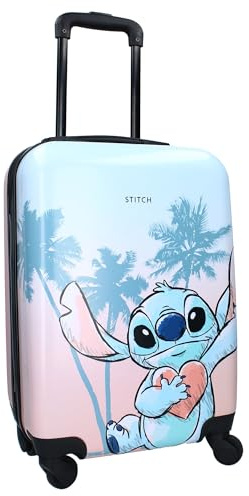 Stitch - Valise Rigide en ABS Chariot de Voyage pour Enfants - 4 Roues - Poignée Extensible - 46 x 33 x 21 cm - Capacité 31 litres - Couleur Rose et Bleu Clair, Rose, Valigia Piccola, Valise Trolley
