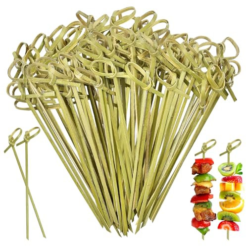 Lainballow 1000 Stück Bambus-Cocktailspieße, 11,9 cm, Bambus-Zahnstocher für Vorspeisen, Cocktailspieße mit Schlaufenknoten, Cocktailspieße für Getränke, Obst, Charcuterie, Cocktailgarnieren, Grillen,