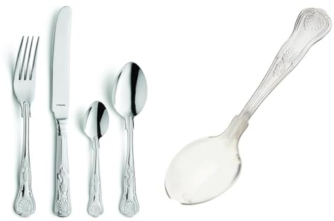 Amefa Vintage Kings 16 Piece 4 Person Cutlery Set - Gift Boxed, Silver & Olympia Kings Stainless Steel Teaspoons (Pack of 12), Silver, 140(L) mm, Teaspoon Set