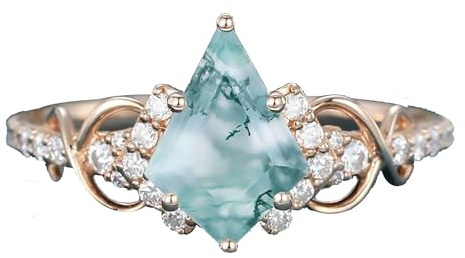 Rikelus-Verlobungsring aus grünem Moosachat in Drachenform für Frauen, 10K 14K 18K gold Moosachat-Moissanitring natürlicher Edelsteinring Geschenk für Jahrestag Hochzeit Valentinstag (Sterlingsilber)