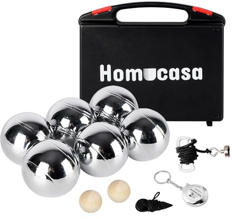 Homucasa Boule Kugeln Set 6 Kegeln Boccia Kugeln Set, Petanque-Kugeln Set Boules/Petanque Set mit PP-Aufbewahrungsbox, 73mm/ 720g pro Kugel, 6er-Set-Serie B, Perfekt für Outdoor- und Freizeitspiele