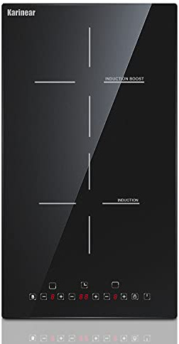 Karinear 12 Inch Induction Cooktop 2 Burner Drop In Electric Cooktop, Induction Stove Top Ceramic Glass with Booster, Child Lock, Timer, Pause function, 220-240V, 3500W, Hard Wire(No Plug)
