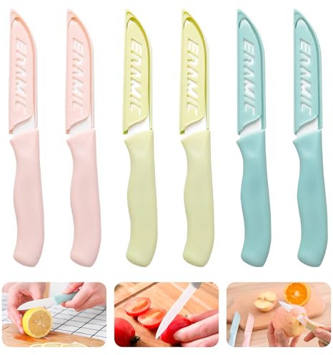 MxyVrix 6 Stück Küchenmesser Set aus Keramik, Schälmesser Set mit 80 mm Klingenlänge, Ergonomischer Griff, Inklusive Messerschutz, für Obst und Gemüse, Langlebig und Scharf