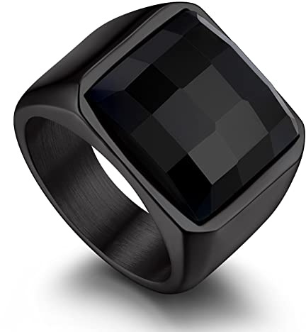 Bandmax Schwarz Siegelring Ringe Herren Edelstahl Ring mit 15mm breit Stein Ring Solitär Ring Größe 67mm Bandring Accessoires Schmuck Damen