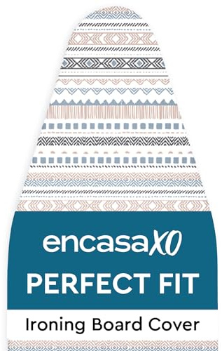 Encasa XO strykbrädesöverdrag (135 x 45 cm) dragsnöre åtdragning med tjock 3 mm filtvaddering, enkel passform, skottbeständig, tryckt – smällare