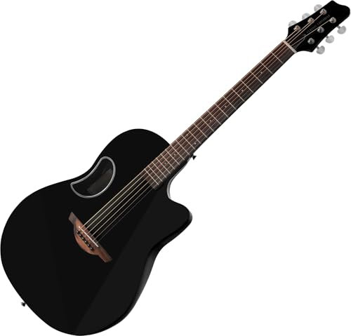 Classic Cantabile CS-100TQ Westerngitarre – Gitarre mit seitlichem Schallloch – Decke: massive Fichte, Boden & Zarge: Carbonfaser, Griffbrett/Hals: Technical Wood/Okoume – Akustik Gitarre in Schwarz