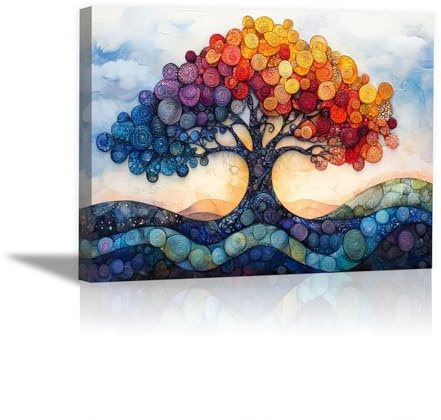 TODOAA Abstrakt Wohnzimmer Wanddeko, Buntes Baumkunstwerk Baum Des Lebens Bild,Poster & Kunstdrucke Leinwand Gemälde Moderne Wand Für Die Bilder - 50x70cm Gerahmt(Mehrfarbig)