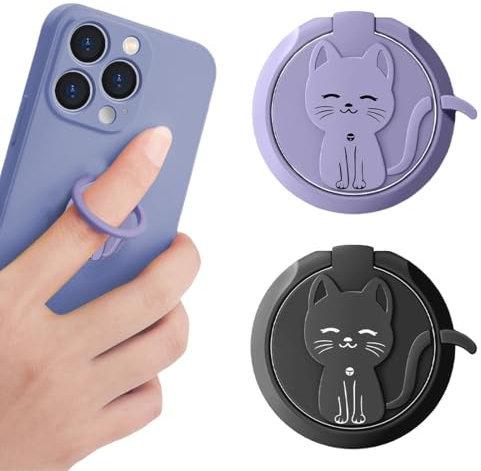 CULEO Mobile Phone Grips,2 pieces of metal ring mobile phone holder back sticker holder cat mobile phone ring holder cartoon animal holder