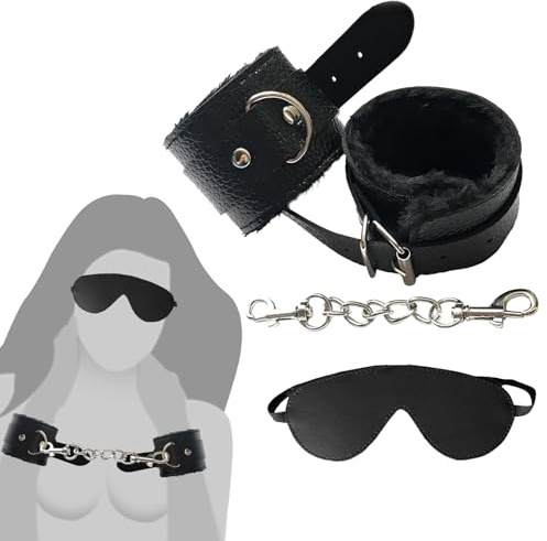 MACQIU Fesseln Sex Set Leder Handschellen + Leder Augenmaske BDSMs Spielzeug hart Bondageset Fessel Set erotisches Sexspielzeug für Paare extrem Sex Toyset für Paar Set (Schwarz)
