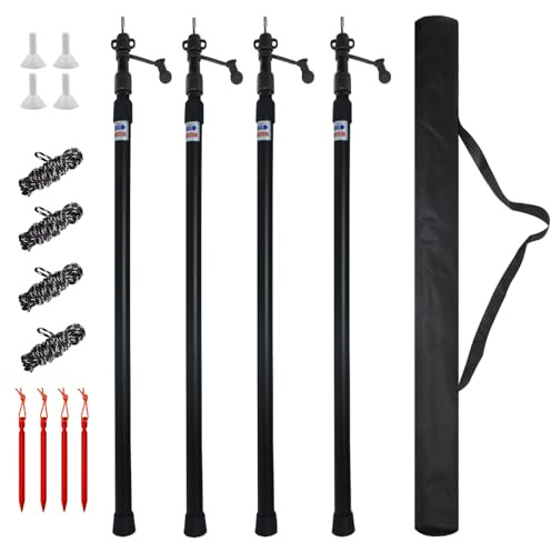 Umisu 4PCS Mât de Tente Télescopique Support de Bâche en Aluminium 2,3M Poteaux de Bâche Réglable Poteau pour Voile Ombrage Camping Vacances Accessoires pour Auvent Toile Jardin (Noir)