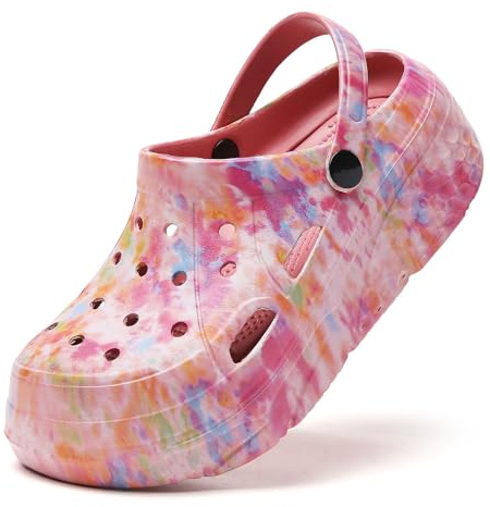 SECHRITE Zuecos de Plataforma para Mujer, Zapatos de jardín, Sandalias de Agua, Playa, Exteriores, Zapatos con Plantilla extraíble, Teñido Anudado Rojo, 38 EU