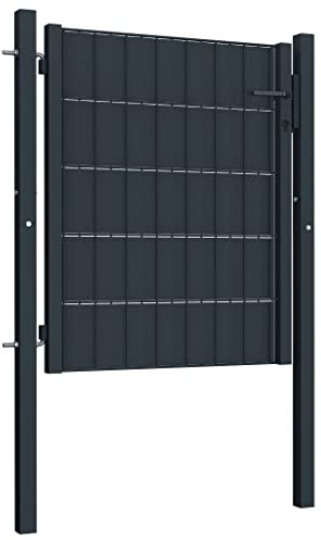 Zauntor PVC und Stahl Absperrung 100x101 cm Anthrazit - langlebig, wetterfest für Garten, Terrasse und Baubereich