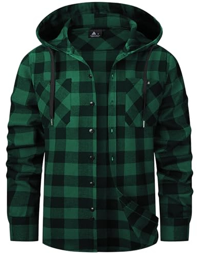 ZITY Men's Shirts Long Sleeve Checked Flannel Tops Casual Plaid Shirts Hoodie Button Down Lumberjack Shirt with Pocket M-3XL