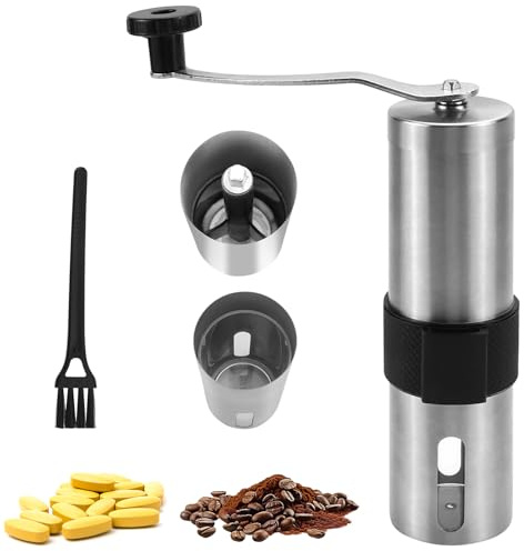 WJMY Moulin à café manuel en acier inoxydable 304 - Mortier à comprimés - Moulin à café manuel - Broyeur de comprimés - Noyau de ponçage en céramique - Degré de mouture réglable - Pour dessus et