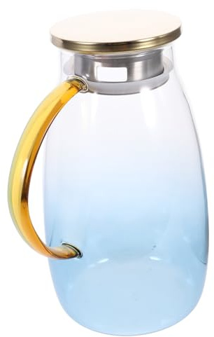 Alipis Pichet à Eau Verre avec Couvercle Inox Anti-goutte Cruche Froide Bleue Dégradée Poignée Ergonomique pour Boissons Chaudes et Froides