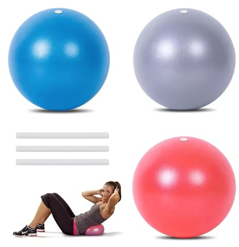 3 Pieces Soft Pilates Balls, 20 cm Mini Yoga Gym Ball with 3 Inflatable Straw, Core Balance Soft Pilates Ball, Small Exercise Mini Yoga Gym Ball for Core Training, Physical Therapy and Balance