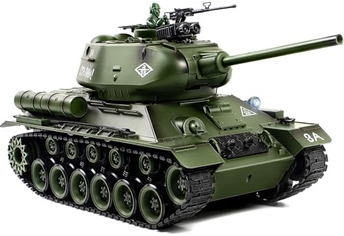 Supdex 1/18 Soviet Union T34 RC Tank, 2.4G Metal Track Army Model Toy with Smoke, Sound and Lights, 165ft Remote Control, All-Terrain Indoor Outdoor Toy for Kids & Adults